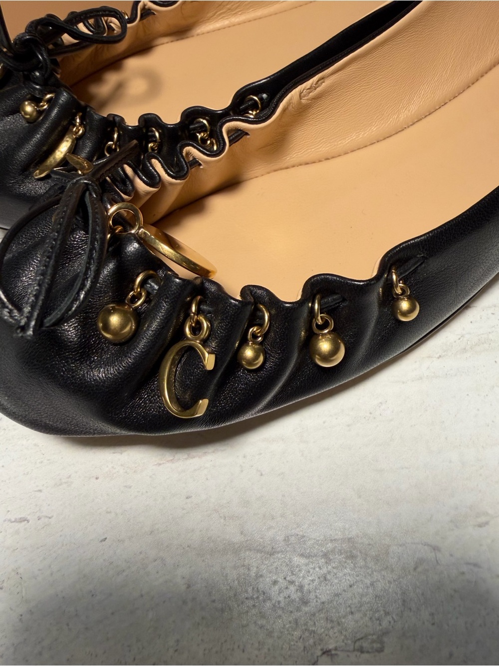 Chloe Black Leather Ballet Flats with Gold Hardware Sz40 or US9 - Picture 2 of 5